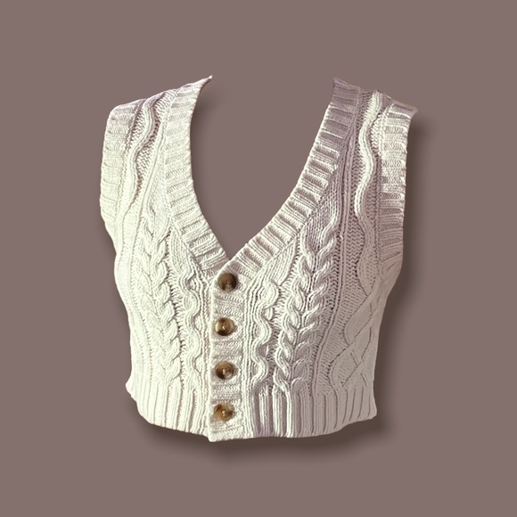 NWT Pacsun Cream Cropped Sweater Vest - Picture 1 of 4